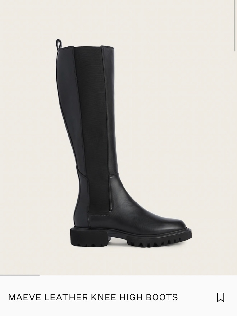 ALLSAINTS Maeve Black Leather Knee High Boots, EU 41, US 10